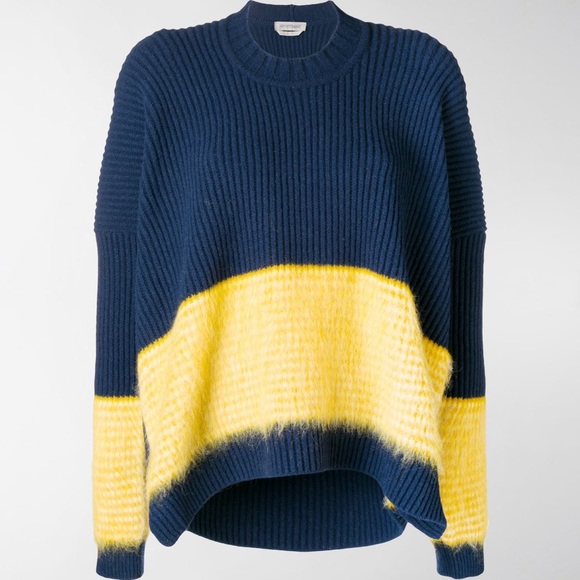 Sportmax Oversize Navy Block Stripe Angora Wool Knitted Sweater Size S - Picture 4 of 8